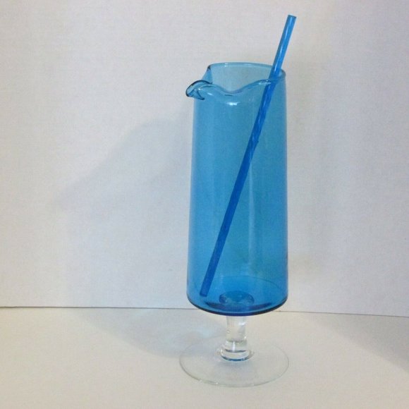 Vintage Martini Pitcher & Stirrer Peacock Blue Glass Decanter Mixer 11.75" Tall - Picture 1 of 6